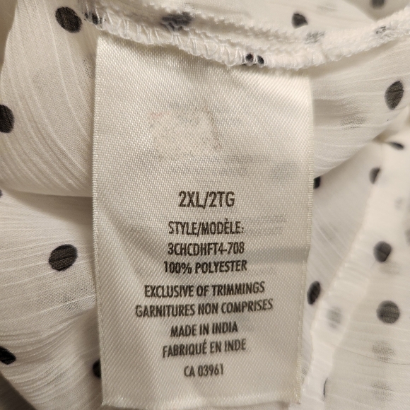 Denver Hayes Woman's 2XL Sheer Black on White Polka Dot Blouse - Picture 5 of 5